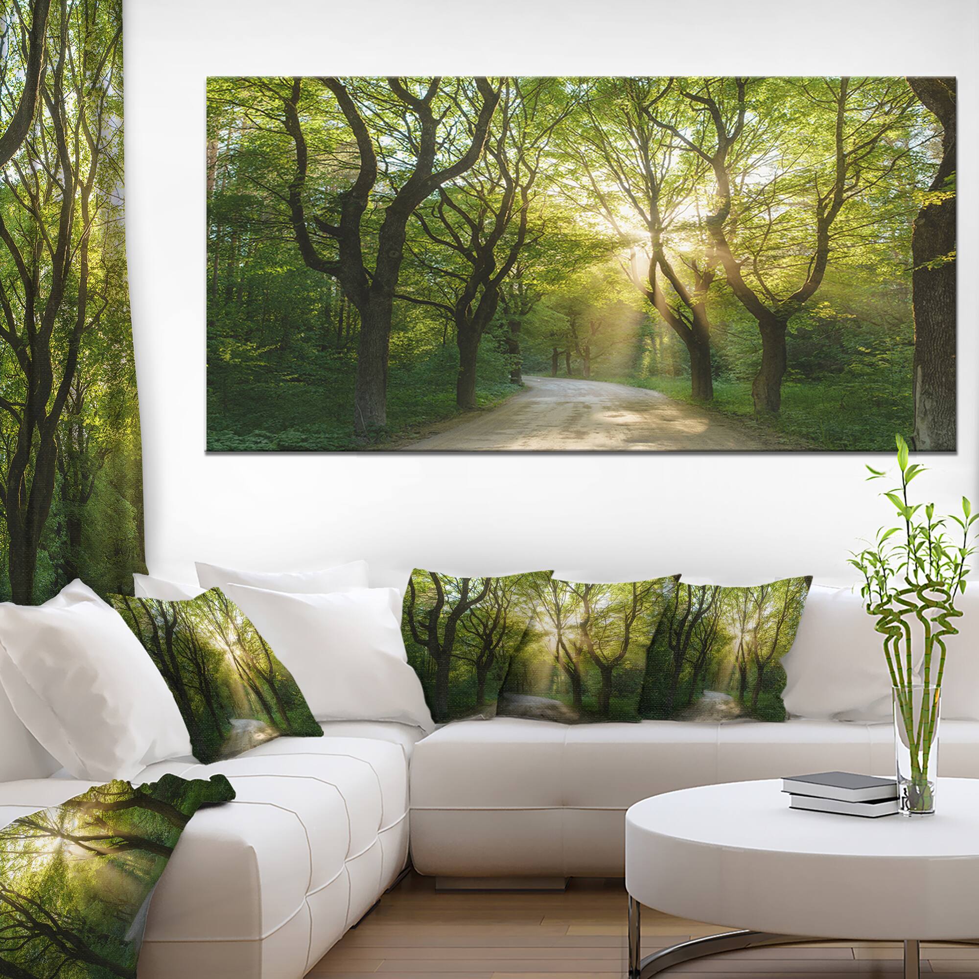 Designart - Evening in Green Forest - Large landscape Canvas Art Print